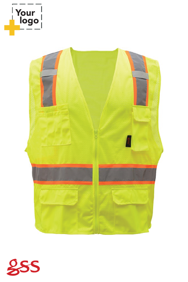 Premium Class 2 Multi-Purpose Two Tone Mesh Zipper 6 Pockets Vest